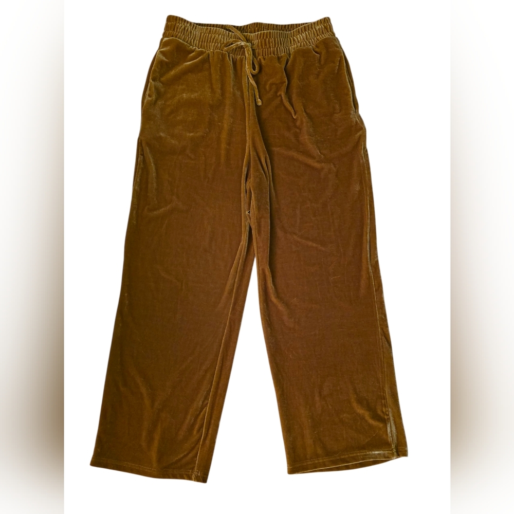 Elodie Gold Velvety Drawstring Lounge Pants Size L EUC